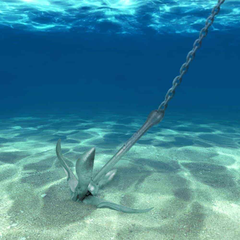 anchor on bottom of clear water white sand bottom
