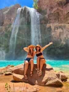two women hiked into falls when its breaking off into 2 separate falls