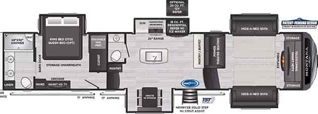 keystone 5th wheel travel trailer 3761FL Front Living, Five Slides, 1-1/2 Baths