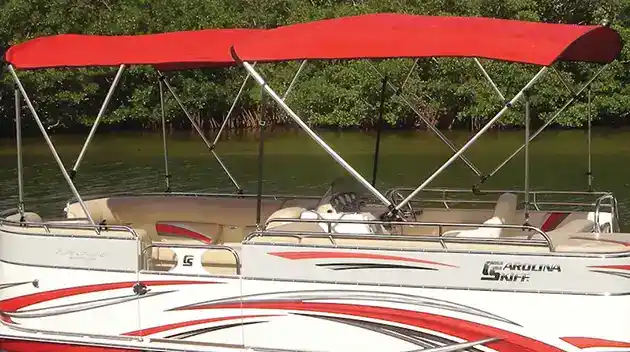 bimini top red on a 28 foot pontton boat