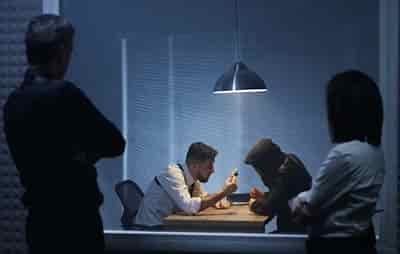 criminal being interrogated by police at station