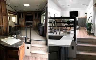 5th wheel designed more modern than new painted and floor coverings new counter top and railings