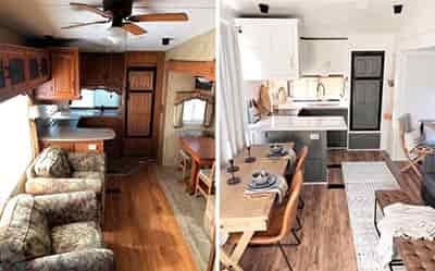 great before and after interior redesigns for rv from dark wood to painte white