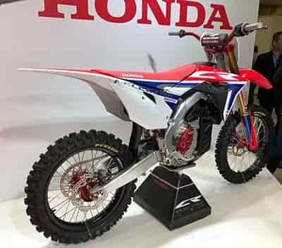 honda electric motorcross motorcycle at road show on stage
