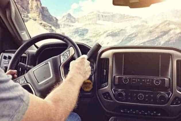 gps built in dash inside pickup truck pulling rv