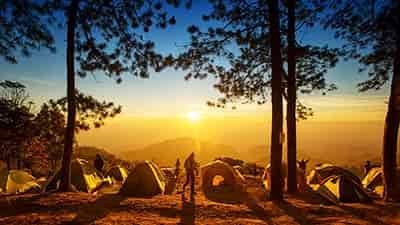 large group of NC State college students camping 11 tents