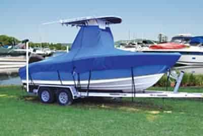 24 foot center console fishing boat with custom cover over entire boat