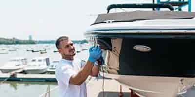 man buffing fiberglass