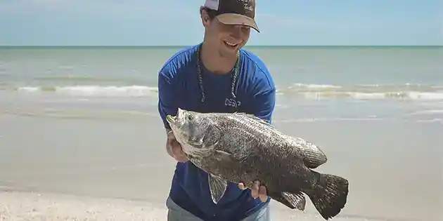 Man holding fish up sanibel island florida surf fishing