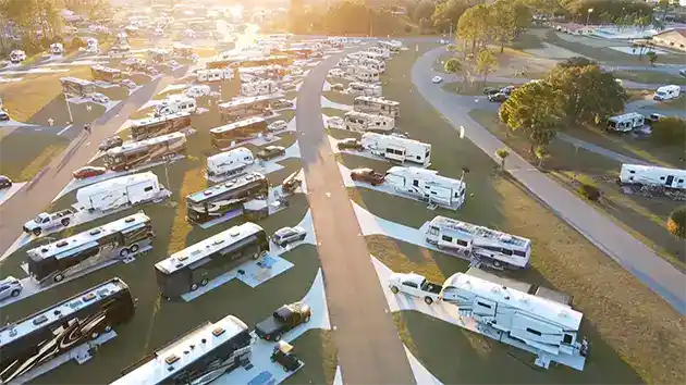 RVs in their camping lots 1000 trails