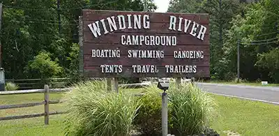 winding river campground entrance sign