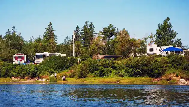 Class A RV parked at Rockport camping