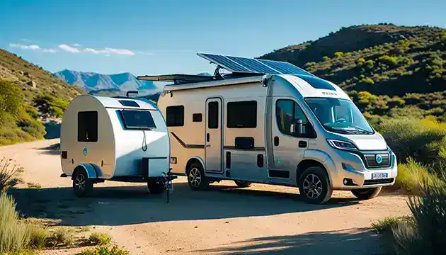 Class B RV and tear drop trailer side by side